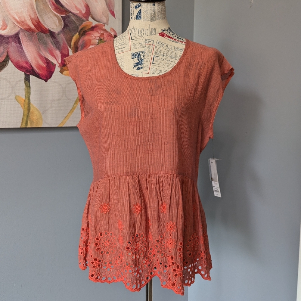 Sonoma Orange Peplum Blouse with Eyelet Hem
